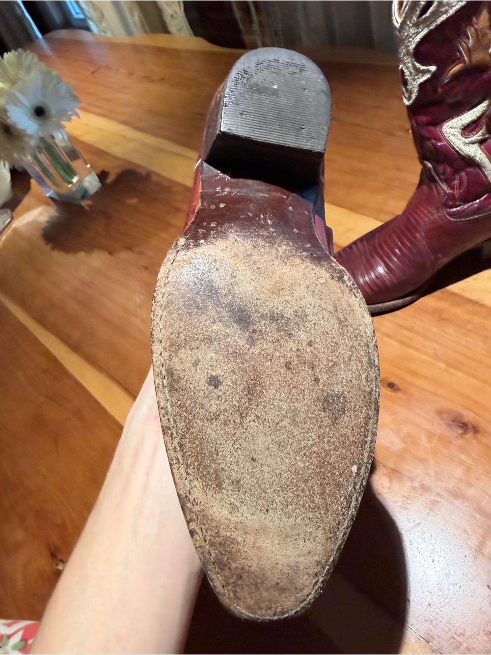 Frye Red Leather Western Boots with Tan & Cream Accents - Picture 6 of 6